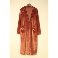 Brown Retro Velvet Long Sleeve Pocket Coat - M thumbnail