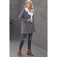 Gray Lapel Collar Button Fleece Jacket - M thumbnail