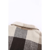 Khaki Plaid Color Block Buttoned Long Sleeve Jacket with Pocket - M thumbnail