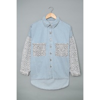 Sky Blue Contrast Leopard Denim Jacket - L thumbnail