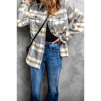 Brown Plaid Print Pocket Women Shacket - 2XL thumbnail