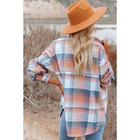 Pink Black/Pink Plaid Flap Pockets Shacket - M thumbnail