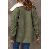 Green Faux Suede Fleece Lined Open Front Jacket - M thumbnail