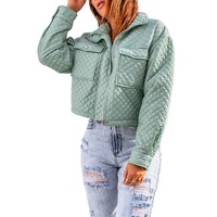 Green Quilted Pocketed Zip-up Cropped Jacket - S thumbnail