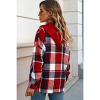 Azura Exchange Red Hooded Plaid Button Front Shacket - 2XL thumbnail