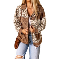Brown Leopard Print Corduroy Long Sleeve Jacket - S thumbnail