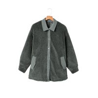 Gray Corduroy Trim Elbow Patch Sherpa Jacket - M thumbnail