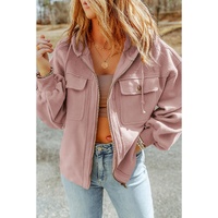 Pink Flap Pocket Drawstring Hood Zip Up Jacket - M thumbnail