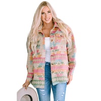 Azura Exchange Multicolor Western Aztec Print Button Flap Pocket Shacket - L thumbnail