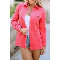 Pink Buttoned Flap Pocket Corduroy Jacket - M thumbnail