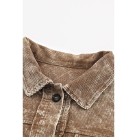 Khaki Vintage Distressed Mineral Wash Oversized Shacket - S thumbnail