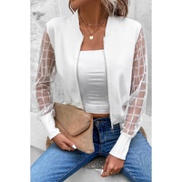 White Latticed Mesh Sleeve Zip Up Bomber Jacket - XL thumbnail