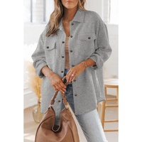 Gray Solid Textured Flap Pocket Buttoned Shacket - M thumbnail