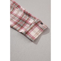 Multicolour Plaid Flap Pocket Hooded Raw Hem Jacket - L thumbnail