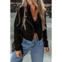Black Asymmetric Zipper Belted Hem Jacket - S thumbnail