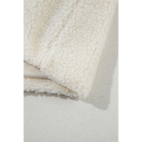 Beige Fleece Zip Up Drawstring Hooded Pocketed Jacket - M thumbnail