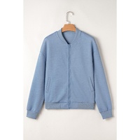 Myosotis Solid Textured Stand Neck Zipper Bomber Jacket - 2XL thumbnail