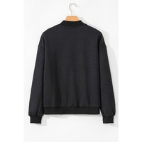 Black Solid Textured Stand Neck Zipper Bomber Jacket - S thumbnail