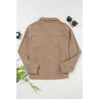 Dark Khaki Textured Chest Pocket Button-up Shacket - L thumbnail