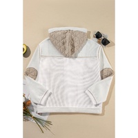 Beige Quilted Textured Patchwork Loose Fit Hooded Jacket - M thumbnail