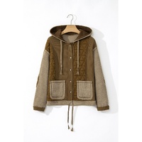Jungle Green Quilted Textured Patchwork Loose Fit Hooded Jacket - M thumbnail
