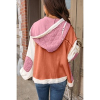 Coral Quilted Textured Patchwork Loose Fit Hooded Jacket - M thumbnail