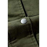 Moss Green Snap Button Zipper Tight Waist Collared Jacket - L thumbnail