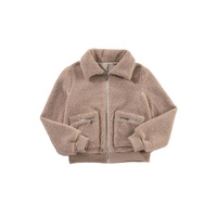 Light French Beige Zipper Pocketed Winter Fuzzy Jacket - L thumbnail