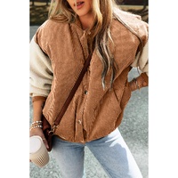 Buckskin Corduroy Fleece Patchwork Buttoned Bomber Jacket - M thumbnail