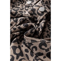 Dark Khaki Leopard Print Corduroy Irregular Hem Buttoned Jacket - L thumbnail