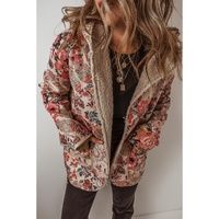 Azura Exchange Beige Vintage Paisley Floral Printed Sherpa Lined Hooded Jacket - S thumbnail