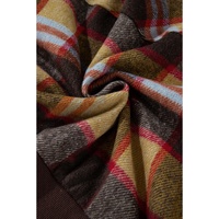 Brown Plaid Print Chest Pockets Button Zipper Stand Neck Jacket - L thumbnail