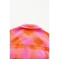 Orange Plaid Chest Pockets Button-up Turn Down Collar Jacket - L thumbnail