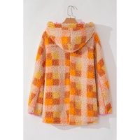 Orange Checkered Sherpa Hooded Jacket - L thumbnail