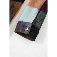 Orange Plaid Print Flap Pocket Long Jacket - S thumbnail