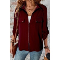 Red Dahlia Collar Tab Sleeve Zip Up Flap Detail Jacket - L thumbnail