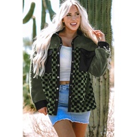 Vineyard Green Fleece Checkerboard Flap Pocket Snap Button Jacket - 2XL thumbnail