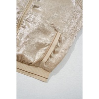 Pale Khaki Metallic Zip up Baseball Jacket - L thumbnail