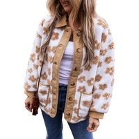 Light French Beige Cute Flower Pattern Button Up Fleece Jacket - 2XL thumbnail