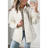 White Solid Color Quilted Sherpa Patchwork Button Up Shacket - L thumbnail