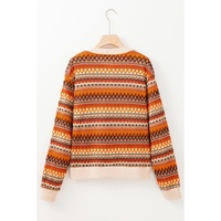 Orange Boho Striped Zip Up Long Sleeve Jacket - L thumbnail