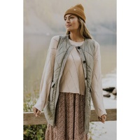 Grass Green Quilted Long Vest Jacket with Pockets - S thumbnail