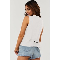 White Solid Color Button up V Neck Suit Vest - S thumbnail