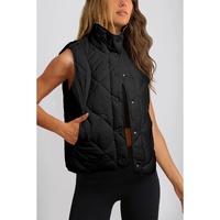 Black Quilted High Neck Button Up Pocket Vest Coat - L thumbnail