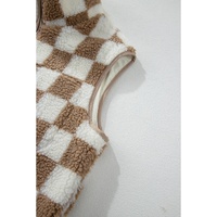 Khaki Checkered Sherpa Collared Jacket Vest - XL thumbnail