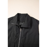 Black Flap Pockets Zip Up High Neck Vest - S thumbnail