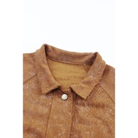 Khaki Vintage Washed Flap Pocket Button Shacket - S thumbnail