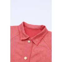 Red Vintage Washed Flap Pocket Button Shacket - S thumbnail