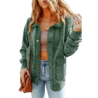 Green Vintage Washed Flap Pocket Button Shacket - M thumbnail