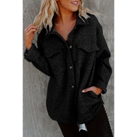 Black Retro Quilted Flap Pocket Button Shacket - S thumbnail